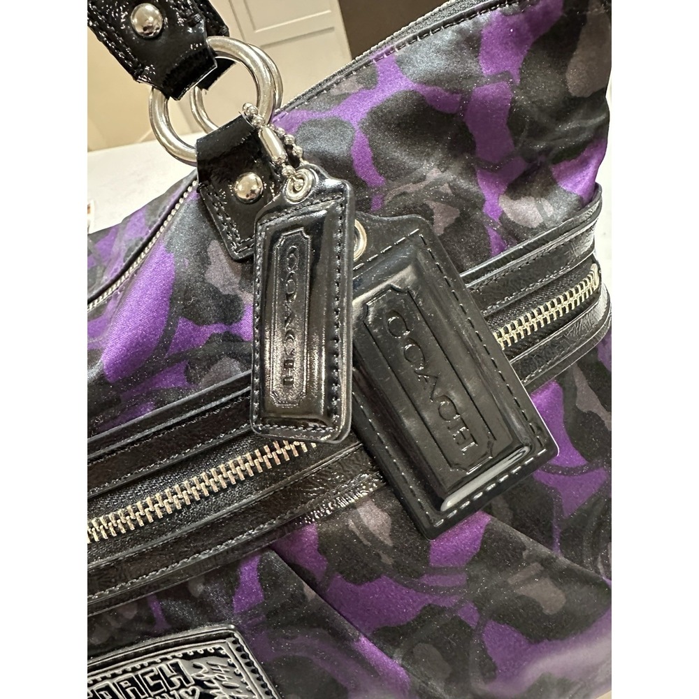 Coach Poppy Daisy Leopard Ocelot Large Shoulder Bag Purple/Black F20060 - Picture 3 of 7